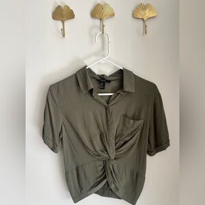 Forever 21 Olive Green Twist-Front Collared Blouse